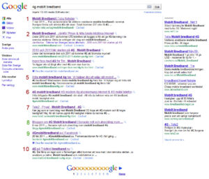 Konkurrentanalys i SEO, förstasidan för "4G mobilt bredband"