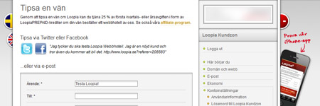 Tipsa en vän om webbhotellet Loopia och få provision.