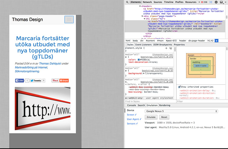 Chrome Developer Tools emulering